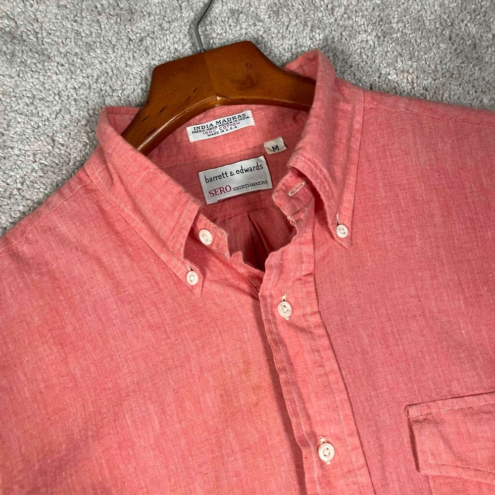 Vintage Sero 70s 80s Button Shirt Mens M Pink India Madras Cotton SS Ivy League